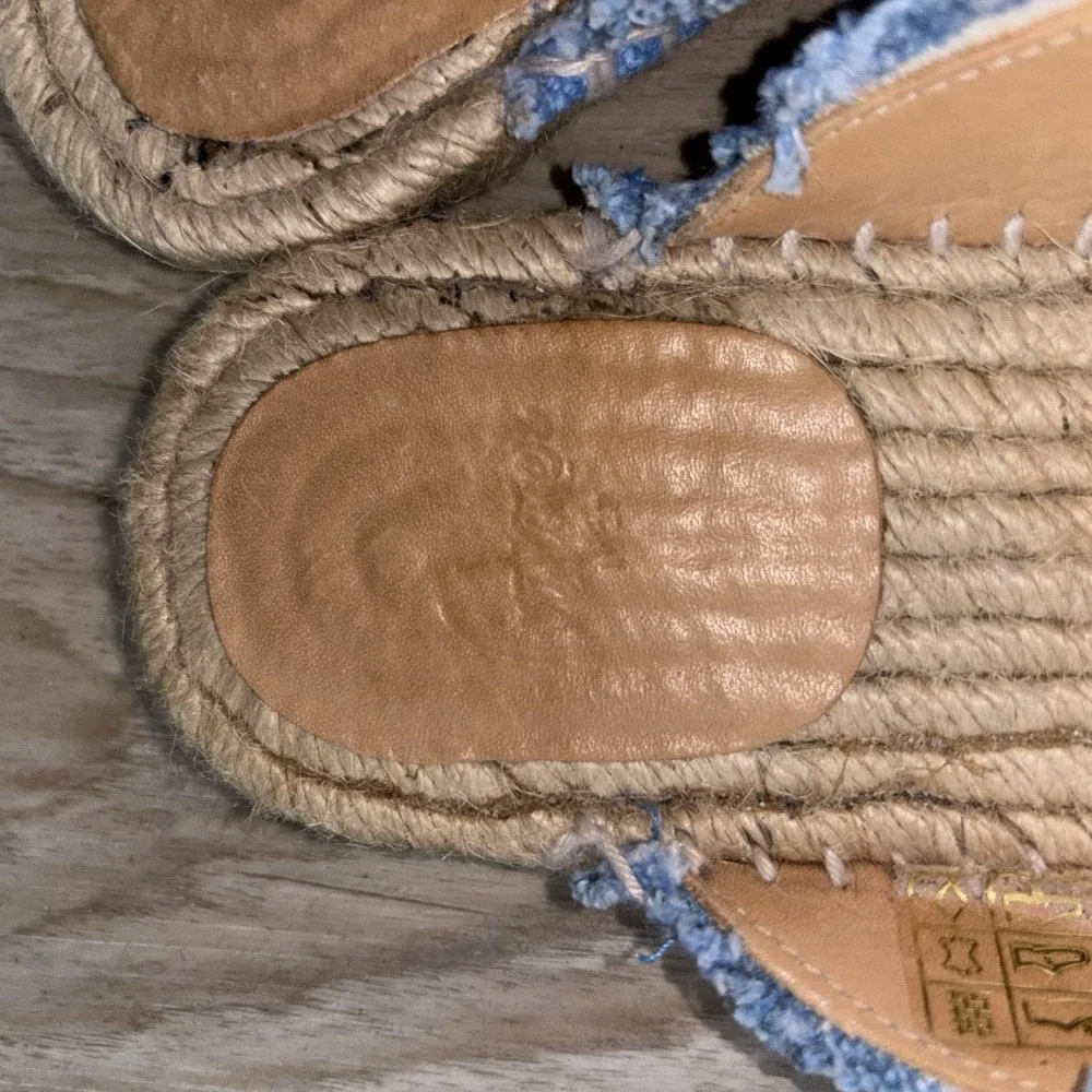 Blue Canvas Tassel Espadrille Mule Slides Size 38 Boho Coastal Summer